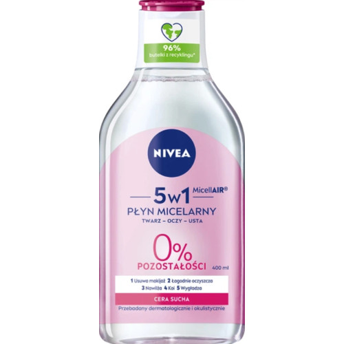 Ніжна міцелярна вода NIVEA для сухої шкіри обличчя, очей та губ, 400 мл